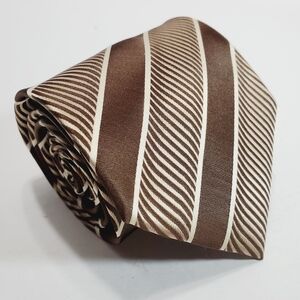 Azura Uomo Brown Stripe Pattern Men's Neck Tie Jacquard Fabric 58x3.75"